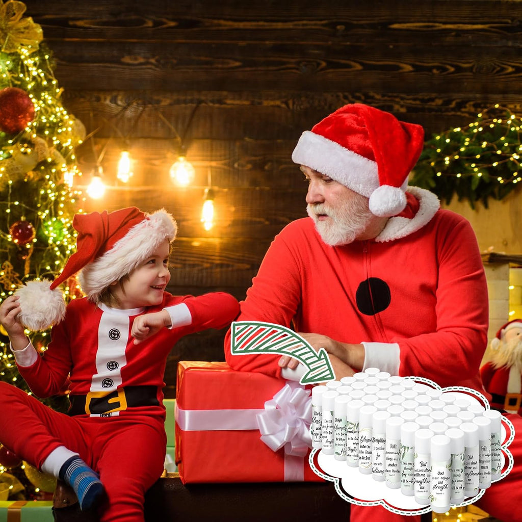 50 Pcs Christmas Christian Lip Balm Bulk Bible Verses Lip Balm Scripture Christian Gifts for Women Faith Religious Church Party Favor Inspirational Gift for Coworker Staff Employee(Eucalyptus Leaf)