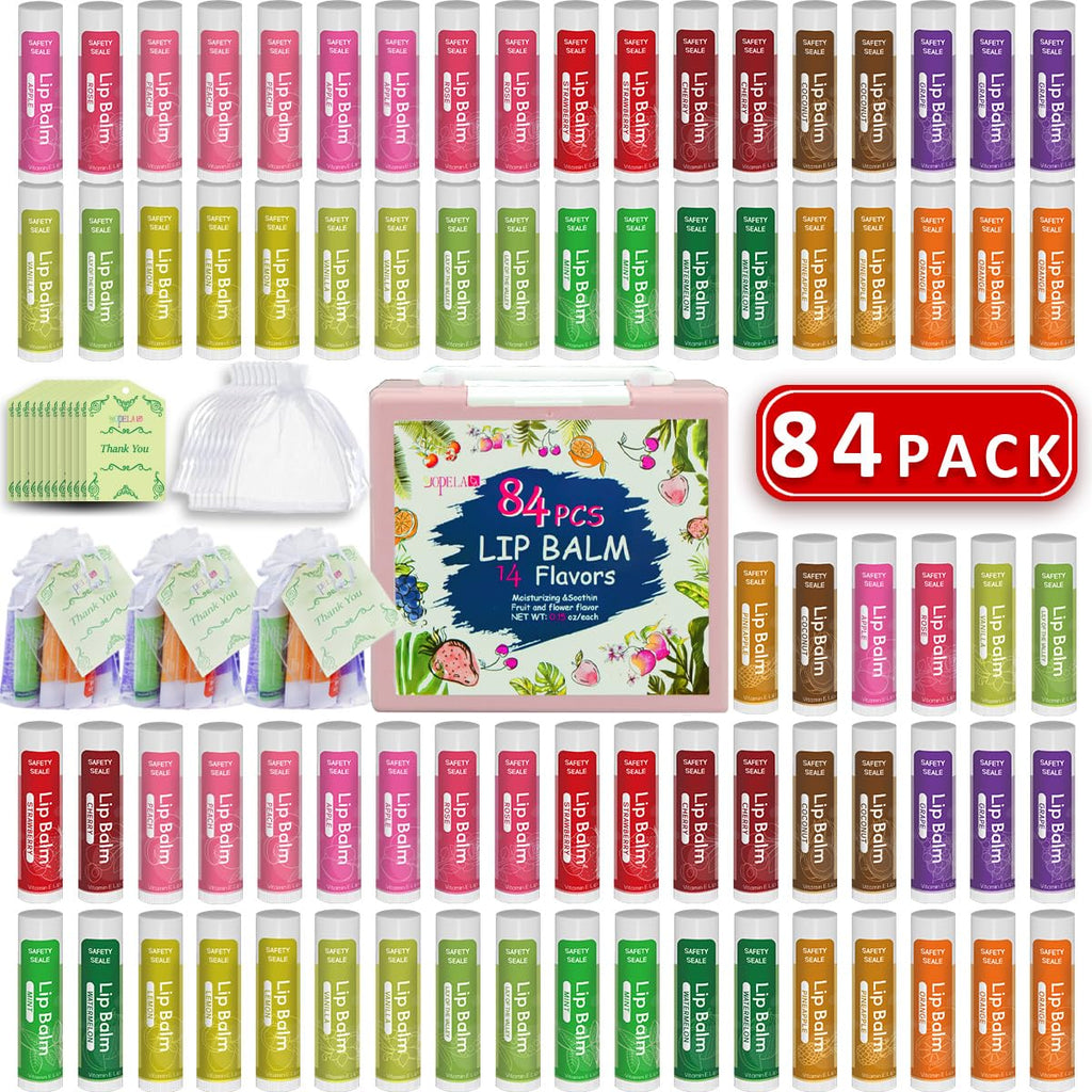 84 Pack Natural Lip Balm Bulk with Vitamin E and Coconut Oil Valentine's Day best choice - Moisturizing, Soothing, and Repairing Dry and Chapped Lips - 14 Flavors - Non-GMO