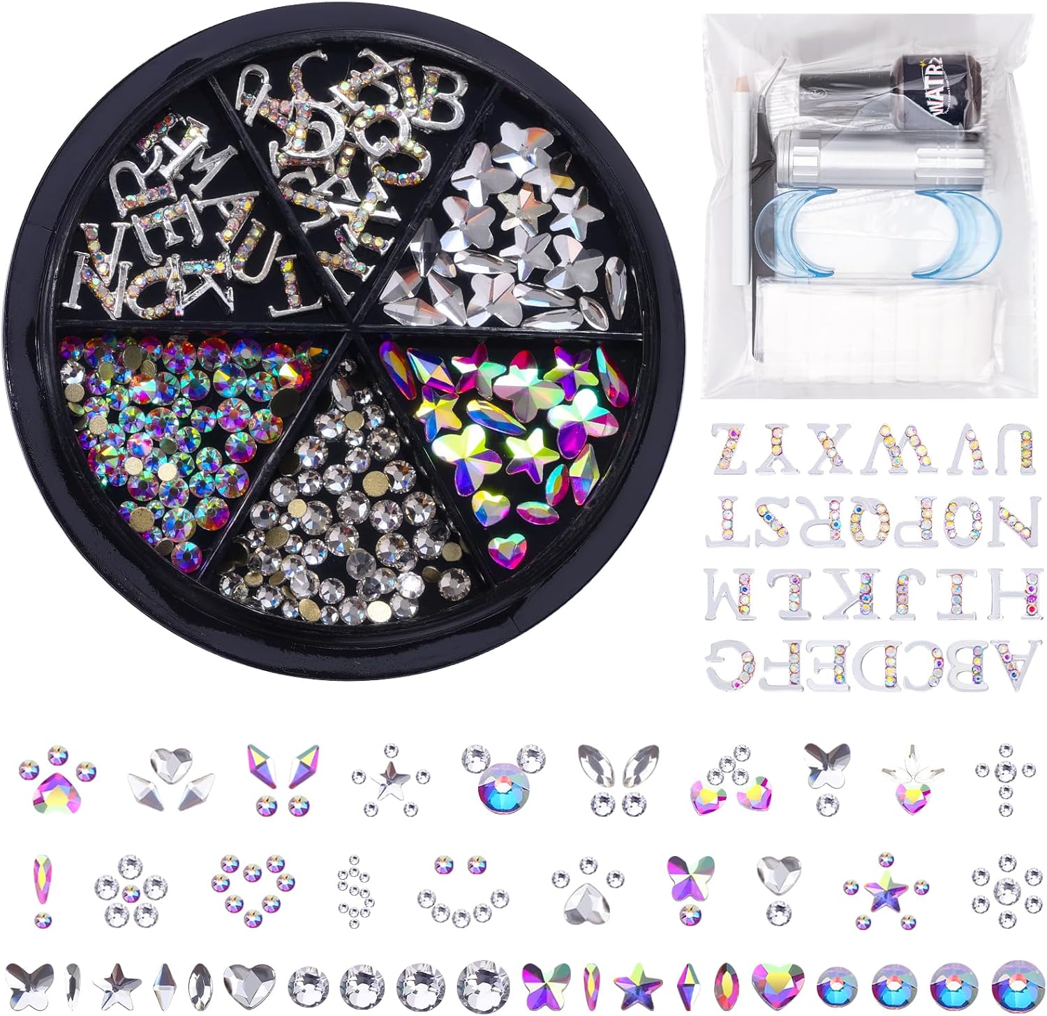 154 Letter pcs Teeth Gem Kit,Tooth Gems for DIY Crystals Teeth Jewelry Kit for Girls Gold Y2K Butterfly Love for Boys Silver (Silver)