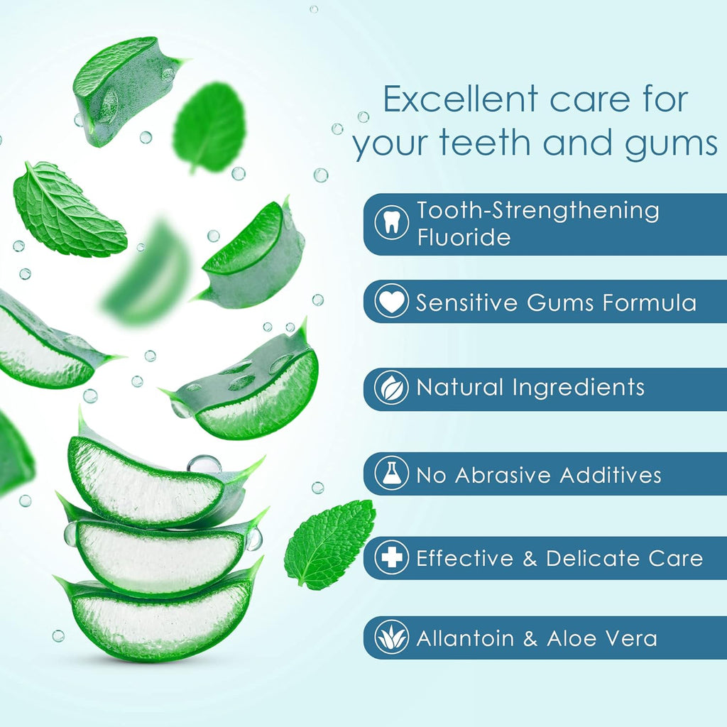 Naturally Soothing Toothpaste for Sensitive Teeth and Gum Care with Aloe Vera, Allantoin & Fresh Mint Flavor, Gentle & Natural, ADA Approved (5-oz, 6 Count)