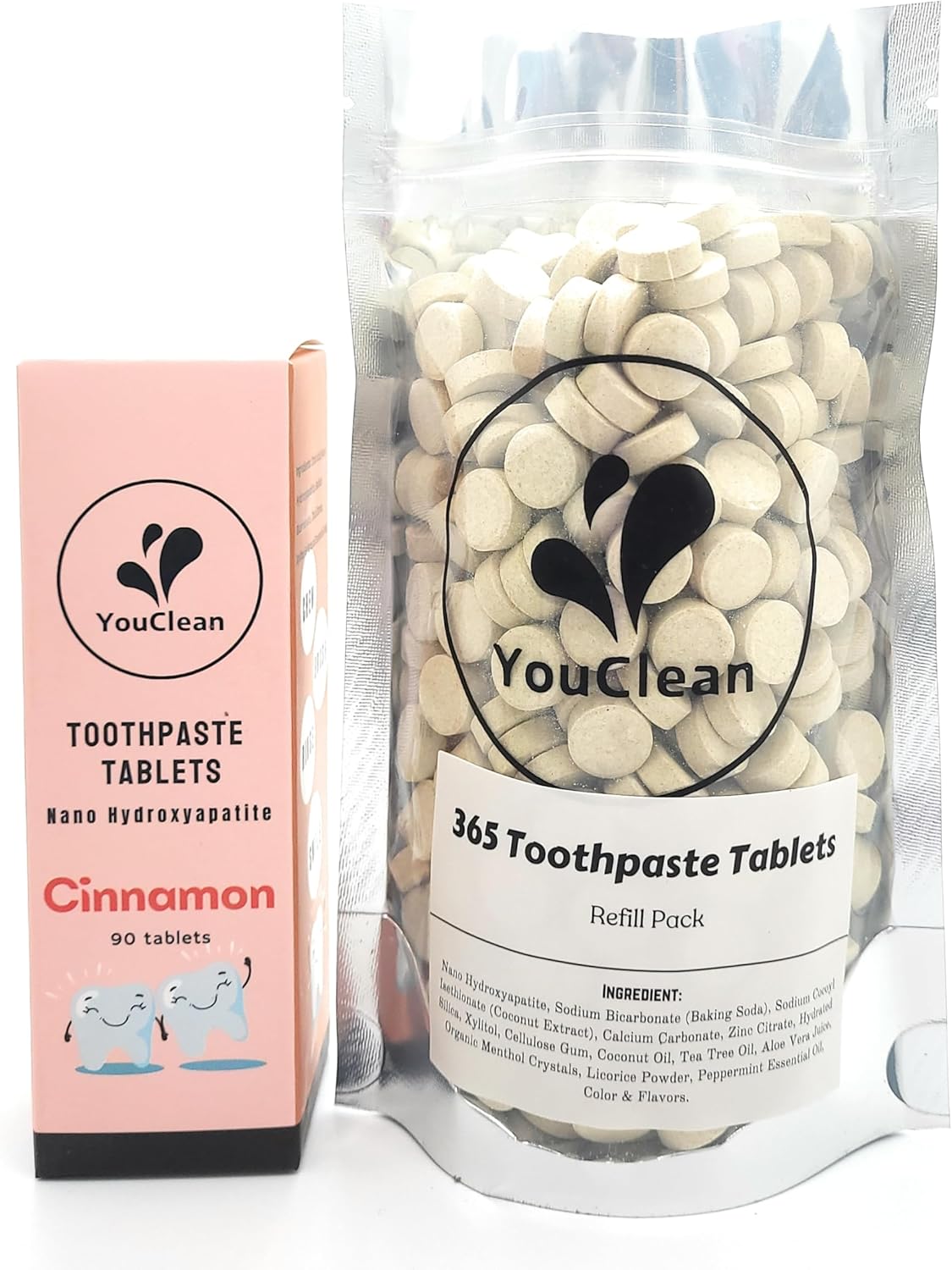 Refill Pack - 365 Toothpaste Tablets - Natural Remineralization & Whitening with Nano Hydroxyapatite - Travel or Daily Use - Fluoride Free (Cinnamon365)