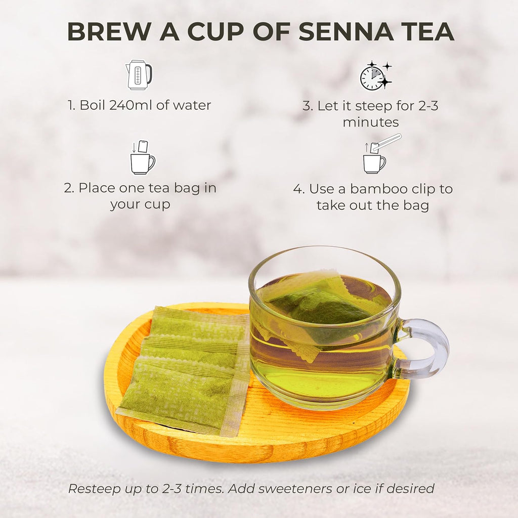 Senna Tea Bags - 55 Count (+5 Tea Bags), 5.29 oz, Bamboo Tong Included, Natural Senna Leaves, Supports Digestive Comfort & Gentle Cleanse, Slightly Bitter Herbal Tea for Daily Wellness