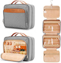 Travel Hanging Toiletry Bag for Women, with Jewelry Organizer Compartment, Medium Waterproof Hanging Makeup Accessories, Cosmetic Essentials, Toiletries Dopp Kit Set with Trolley Belt, Grey