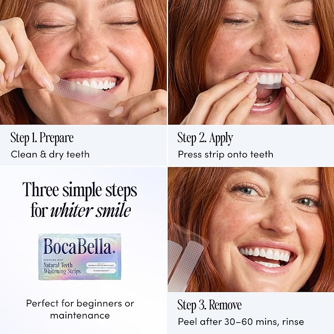 Natural Teeth Whitening Strips – Peroxide-Free, Enamel-Safe & Sensitivity-Free | 7 Treatments | Papaya & Pineapple Enzymes + Coconut Oil | Gentle Daily Stain Removal for a Brighter, Whiter Smile