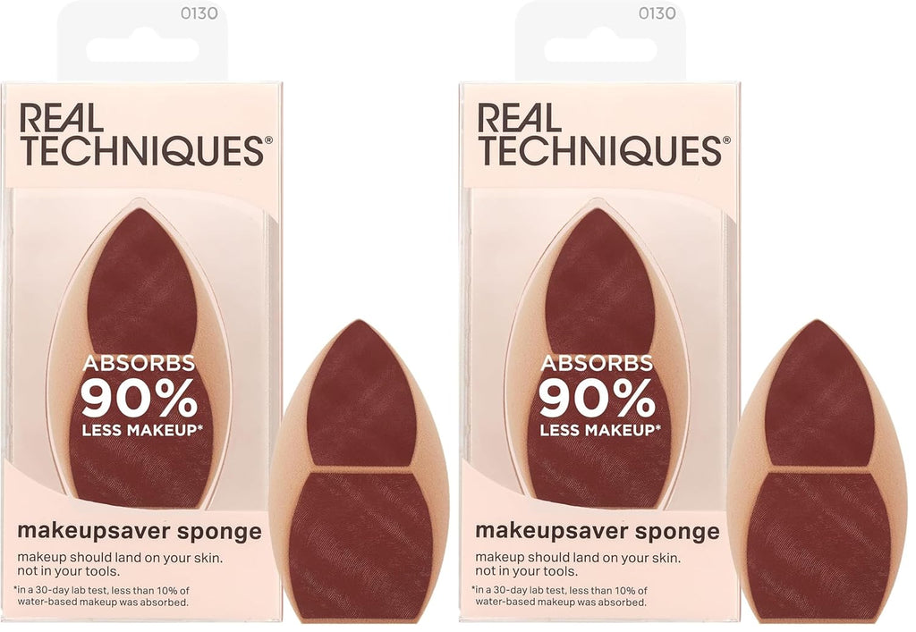 Real Techniques Makeupsaver Sponge, Makeup Blender Sponge For Liquid & Cream Formulations, Natural Finish & Reduces Makeup Waste, Targeted Application, Cruelty & Latex-Free, 1 Count (Pack of 2)