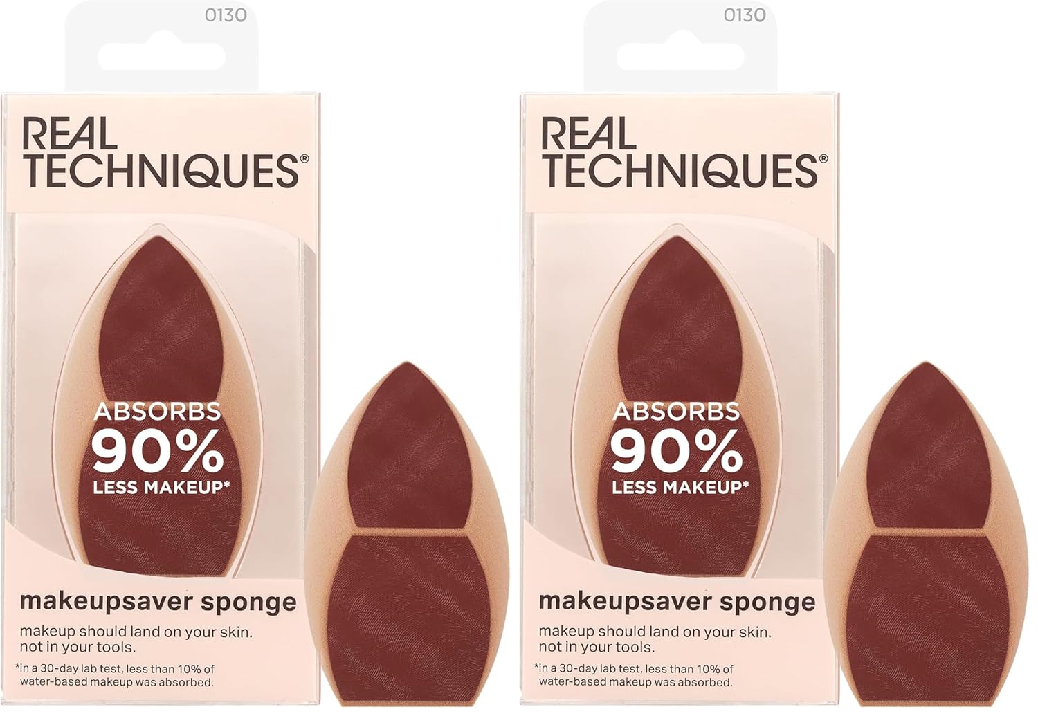 Real Techniques Makeupsaver Sponge, Makeup Blender Sponge For Liquid & Cream Formulations, Natural Finish & Reduces Makeup Waste, Targeted Application, Cruelty & Latex-Free, 1 Count (Pack of 2)