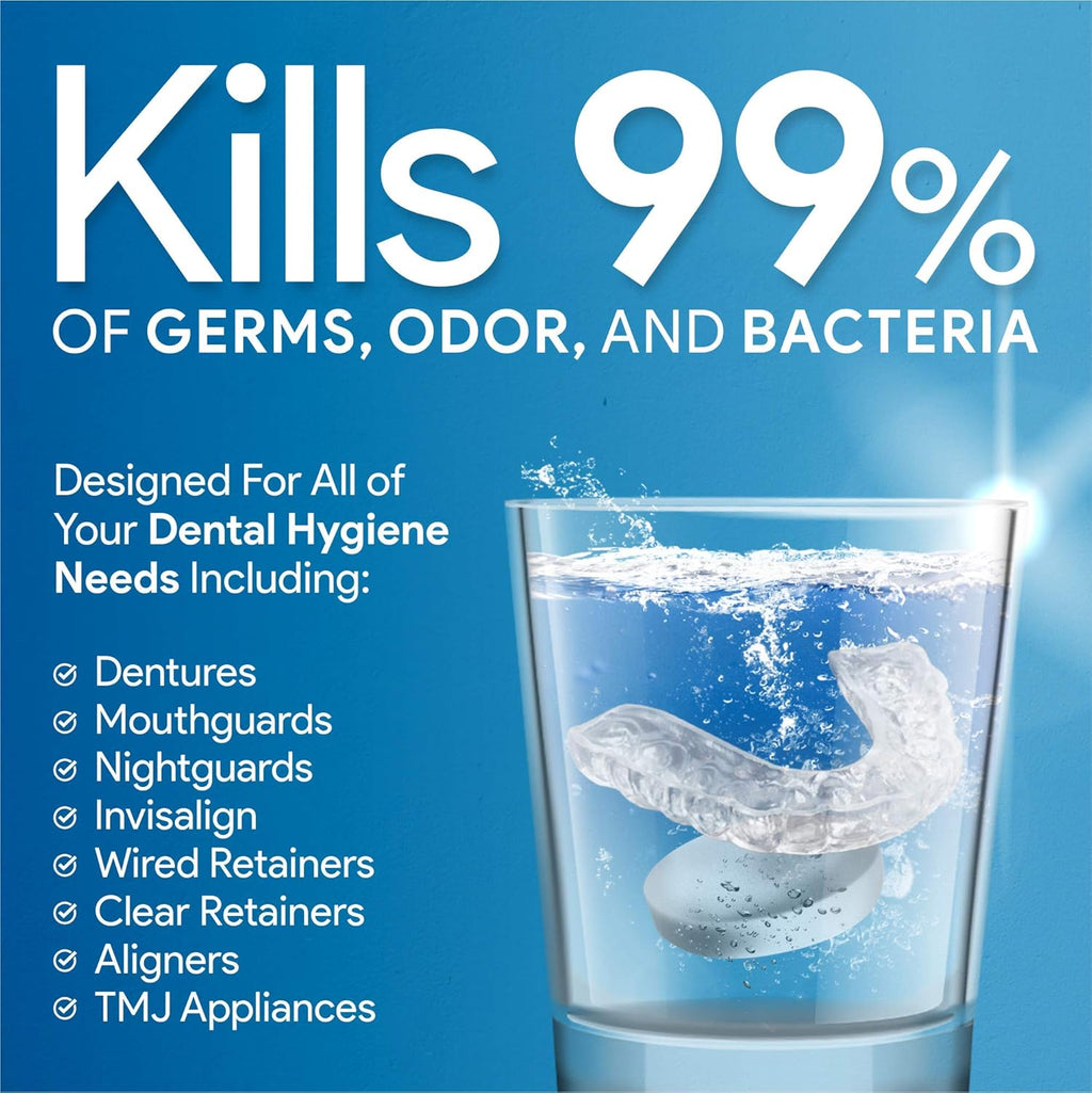 120 units Overnight Retainer & Denture Cleaning Tablets- Extra Strength, Best Cleaner Removes Bad Odor, Plaque, Stains from Retainers, Night Guards, Mouth Guard, & Dental Appliances.