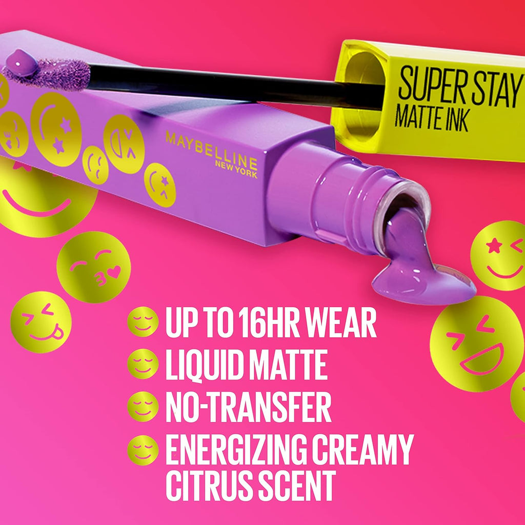 Maybelline Super Stay Matte Ink Liquid Lip Color, Moodmakers Lipstick Collection, Long Lasting, Transfer Proof Lip Makeup, Optimist, Pink, 1 Count
