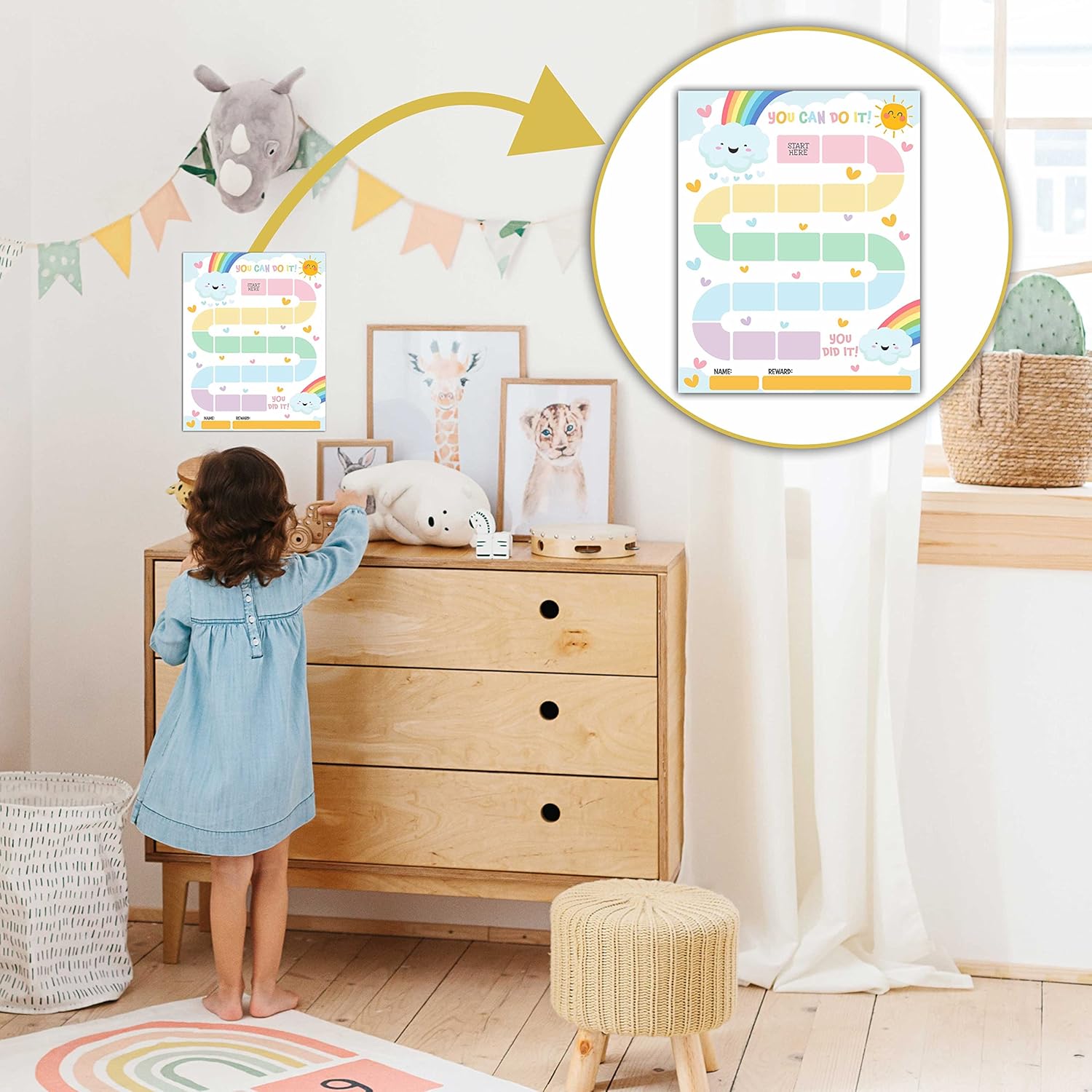 10 Rainbow Reward Chart with 216 Round Stickers, Incentive Behavior Chart for Kids at Home Classroom, Kids Routine Daily Chore Sticker Chart-A16