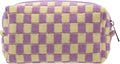 PAZIMIIK Checkered Makeup Bag for Purse Portable Zipper Make Up Pouch Small Cosmetic Case for Travel Accessories (Purple)