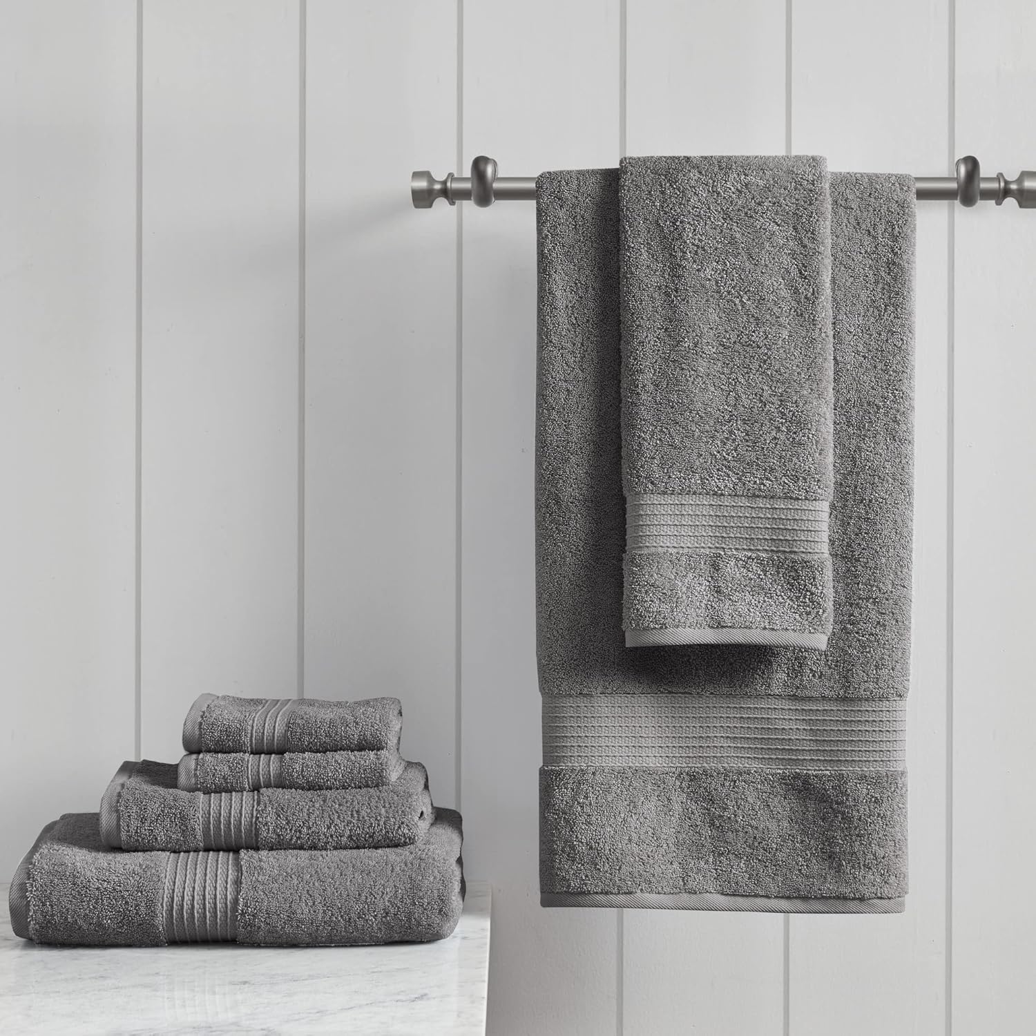 Madison Park Organic 100% Cotton Bathroom Towel Set, Hotel & Spa Quality Highly Absorbent, Quick Dry, Include for Shower, Handwash & Facial Washcloth, Multi-Sizes, Charcoal