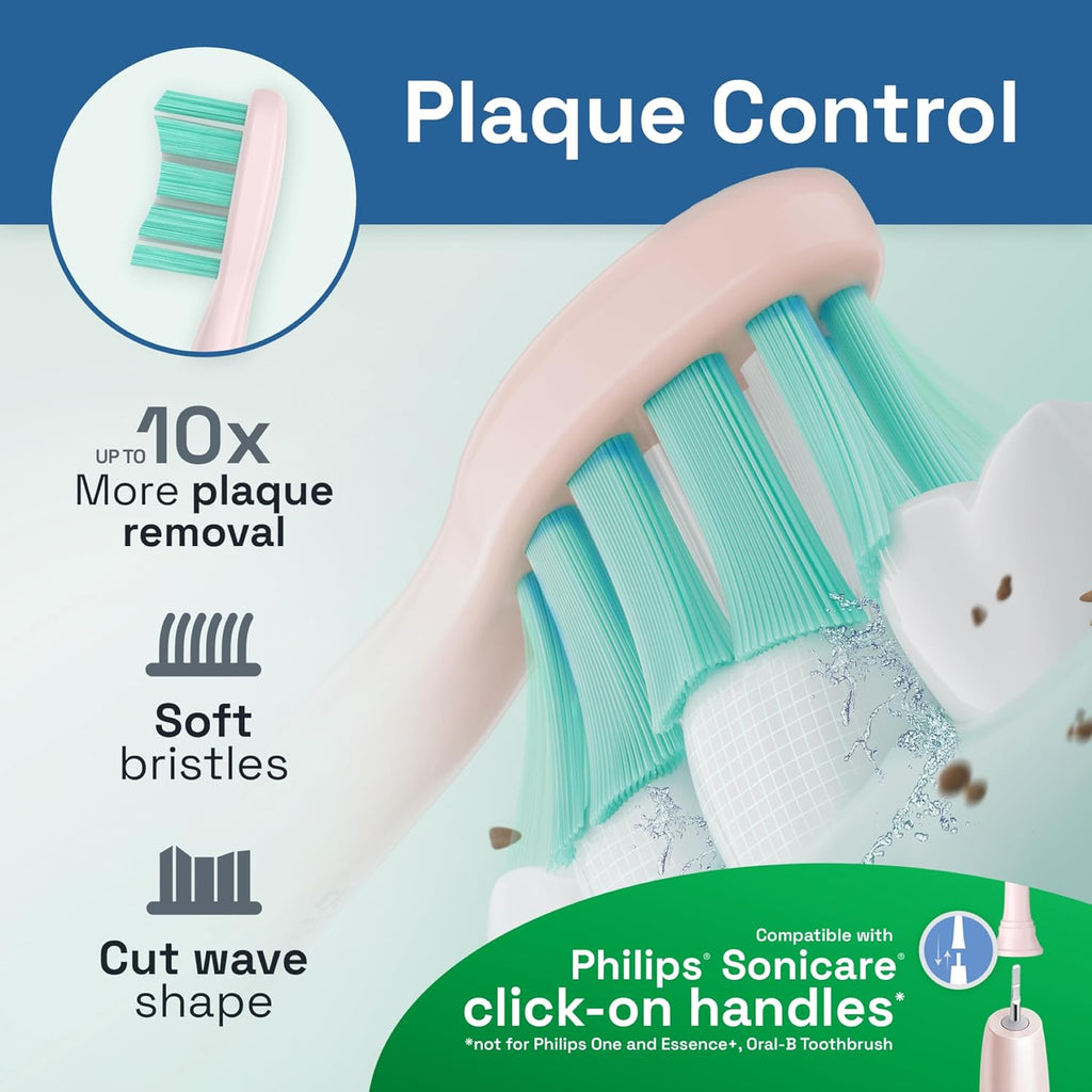 Brushmo Plaque Control Replacement Toothbrush Heads, Compatible with Philips Sonicare Click-on Electric Toothbrush Handles, 8 Standard Replacement Heads, Soft Dupont Bristles, BM928pk, Pink