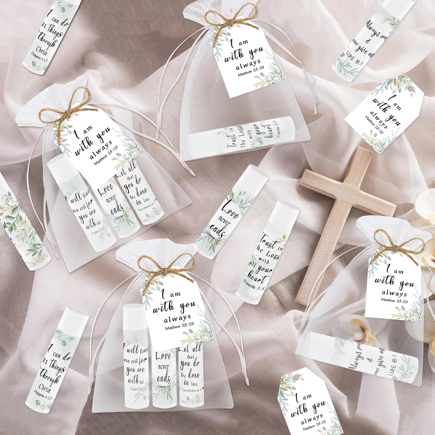 50 Pcs Bible Verse Lip Balm Bulk Christian Gifts for Women Faith Religious Inspirational Party Favors Catholic Group Thanksgiving, Christmas Gifts Moisturizing Lip Care for Friend Teacher Worker