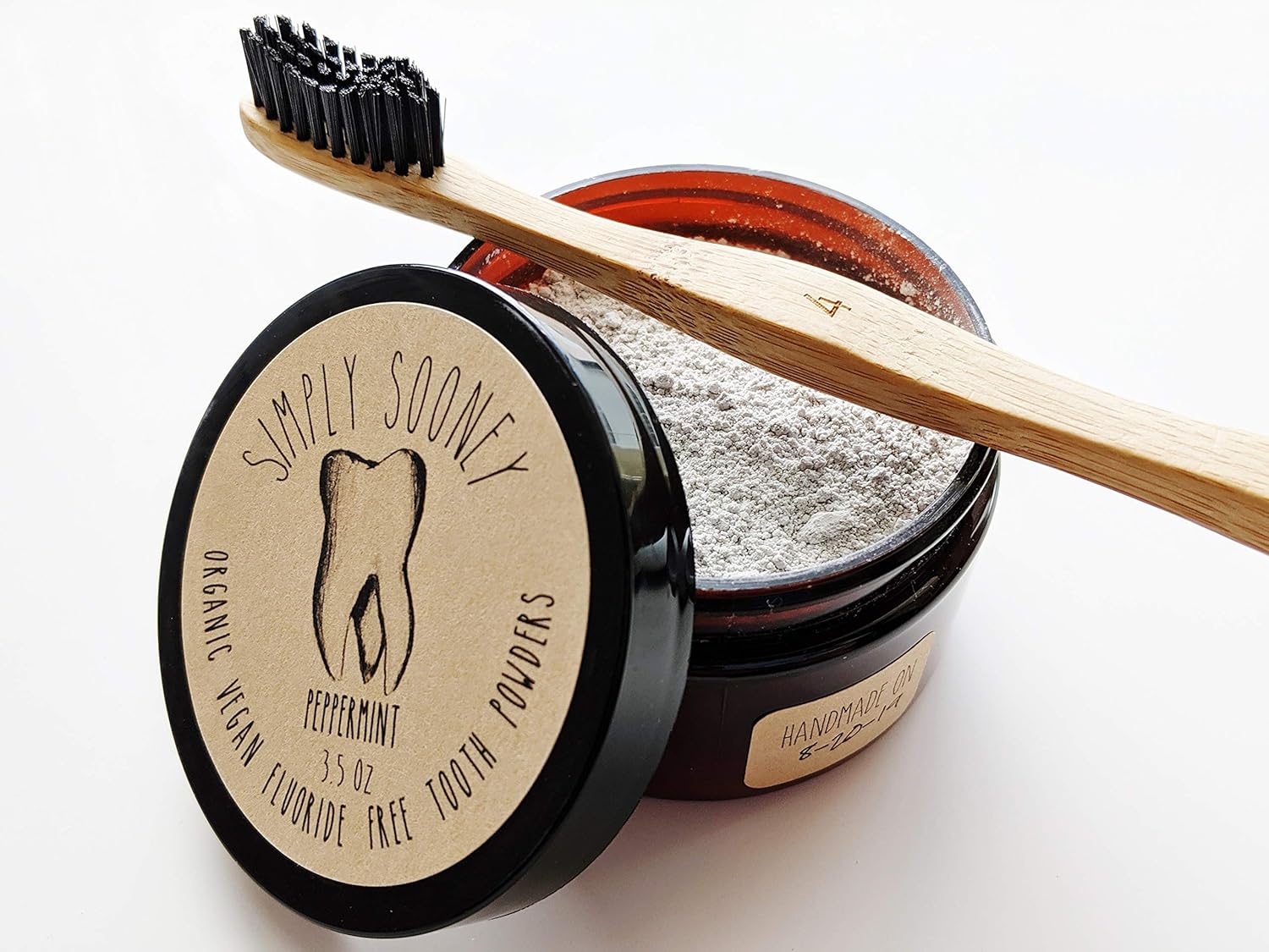 Simply Sooney Vegan Fluoride Free Toothpaste Powder I Organic Peppermint Essential Oil I Natural Whitening I Stronger Teeth (3.5 oz (Jar BPA Free Plastic))