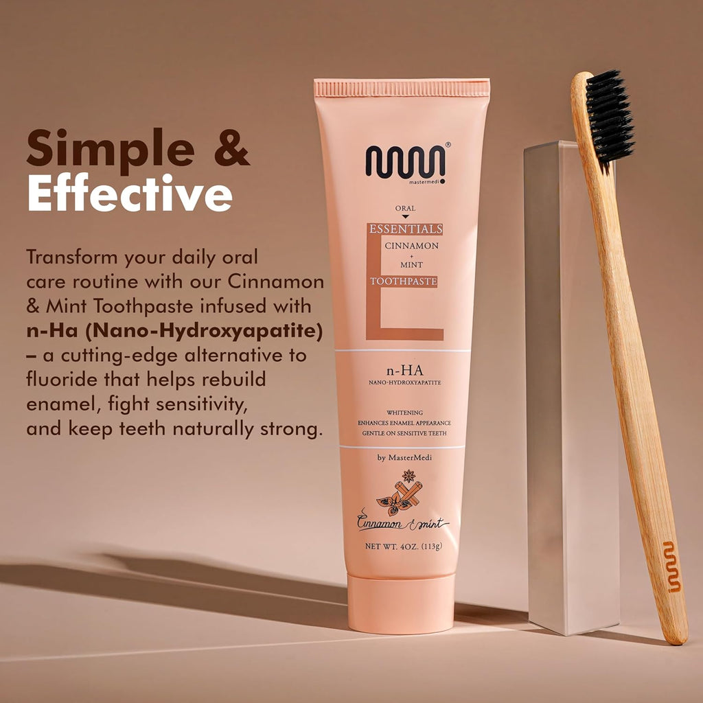MasterMedi Nano Hydroxyapatite Toothpaste (Inspired by 10% nHA Formulas), Fluoride-Free, Whitening & Sensitivity Relief, Enamel Repair Support, SLS-Free, Xylitol, Mint & Cinnamon 4 Oz (Pack of 1)