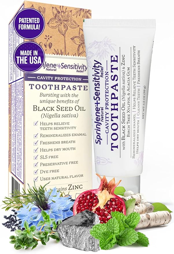 SprinJene Natural Fluoride Toothpaste for Sensitive Teeth & Gum (1 Pack) + Fluoride Free Mouthwash + Electric Toothbrush with Wireless Charger