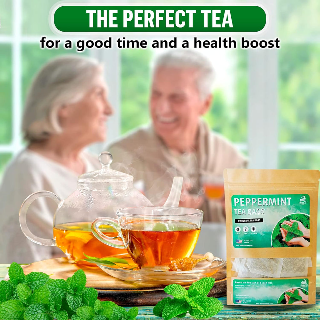 TeaDreamTea Peppermint Tea Bags - Alleviates Digestive Discomfort | Herbal Tea - Healthy Tea | Aromatic & Caffeine Free Tea - Bulk Tea Bags (50 Teabags)