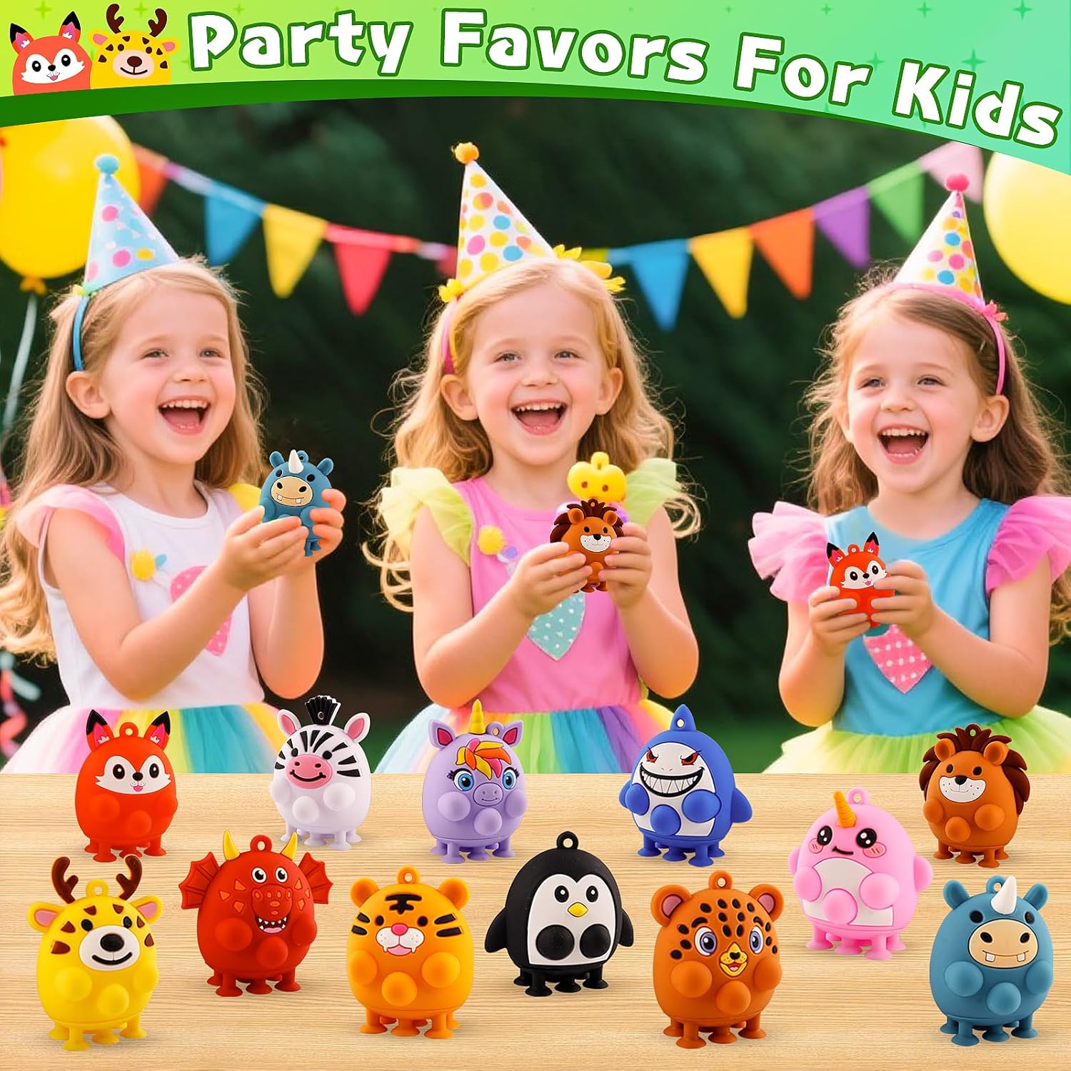 12 PCS Party Favors for Kids, Silicone Animal Pop Fidget Toys with Suction, Birthday Gifts for Boy Girls, Treasure Box Toys, Goodie Bag Stuffers, Prizes for Kids, Pinata Stuffers