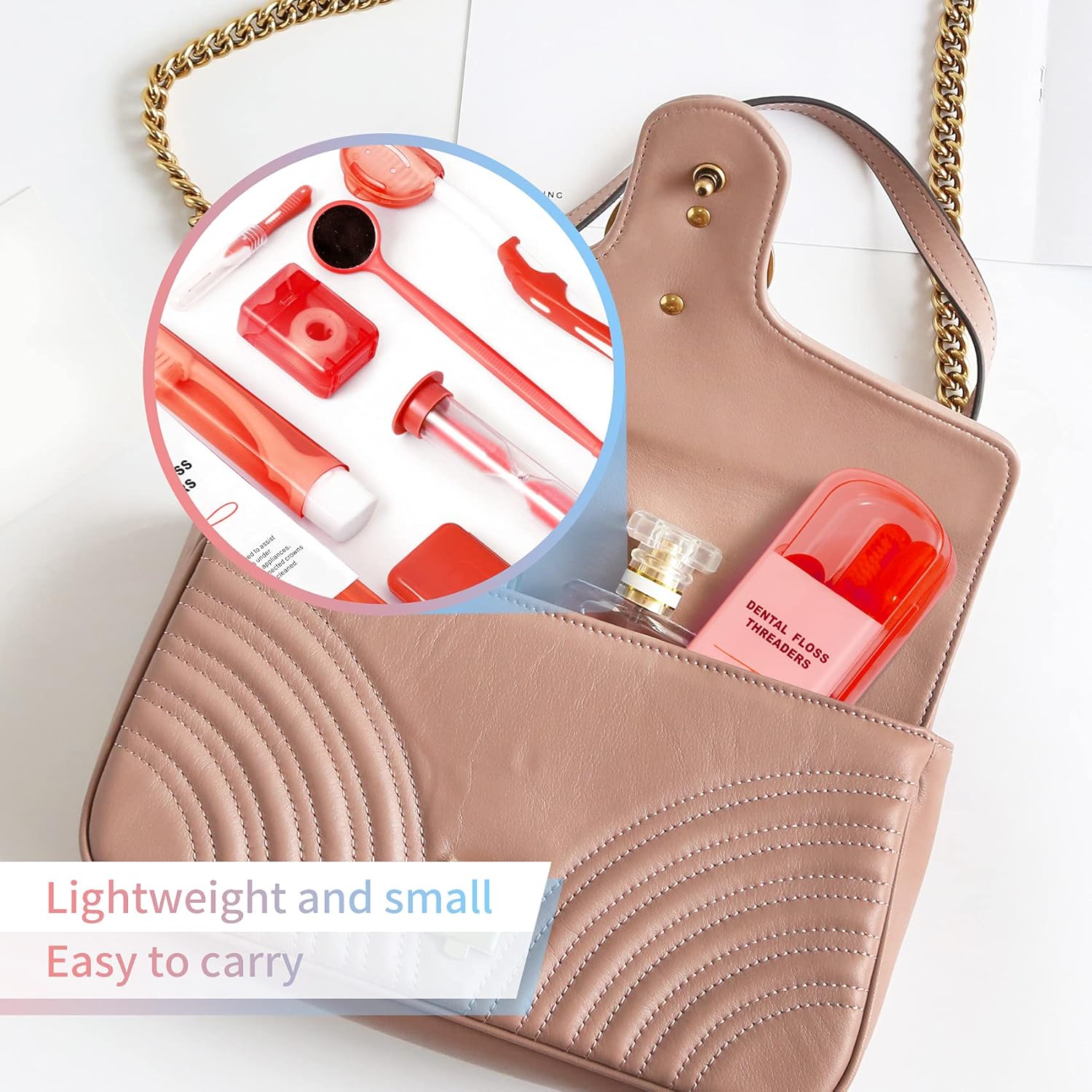 Annhua Braces Cleaning Kit Orthodontic Care Kit 8 Pack, Portable Tooth Cleaning Tools Family Oral Care Hygiene Set with Interdental Brush, Ortho Wax, Floss, Oral Mirror - Red