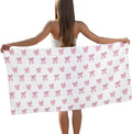 Pink Preppy Bow Beach Towel, Preppy Coquette Bow Pool Towels, Pink Girly Large Beach Bath Travel Towels for Teen Girls Women Swimming, Coquette Girly Bows Bathroom Accessories Decor, 30x60in