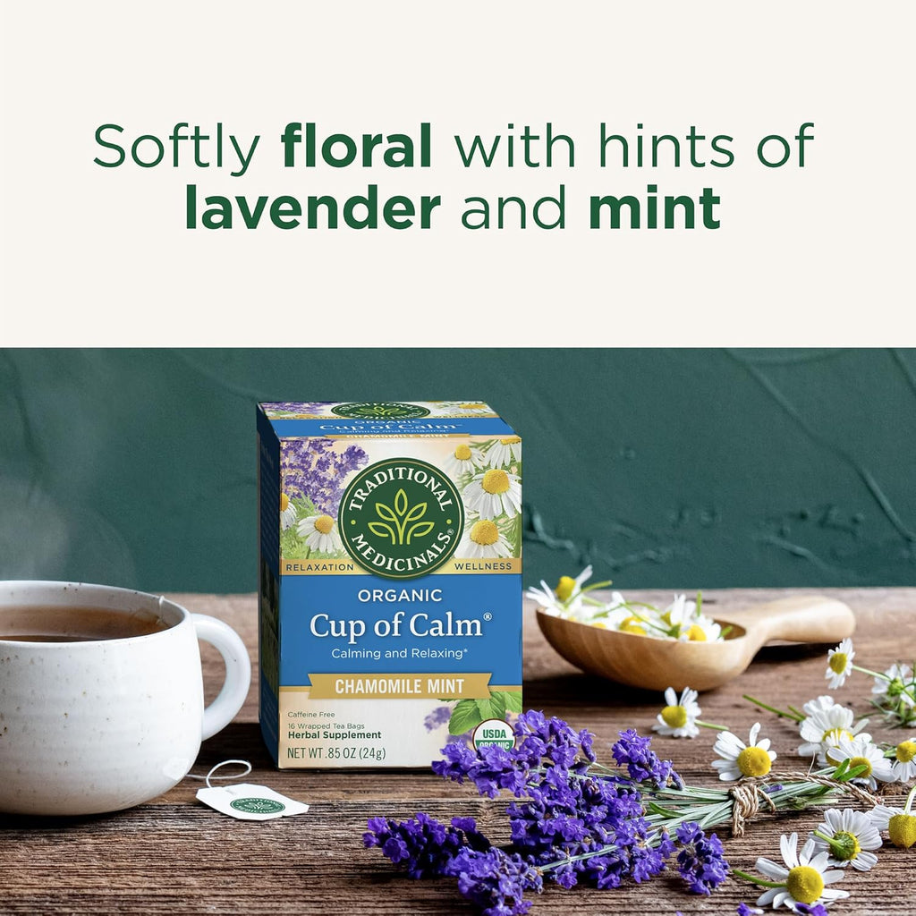 Traditional Medicinals Tea, Organic Cup of Calm, Calming & Relaxing with Chamomile Mint, 96 Tea Bags (6 Pack)