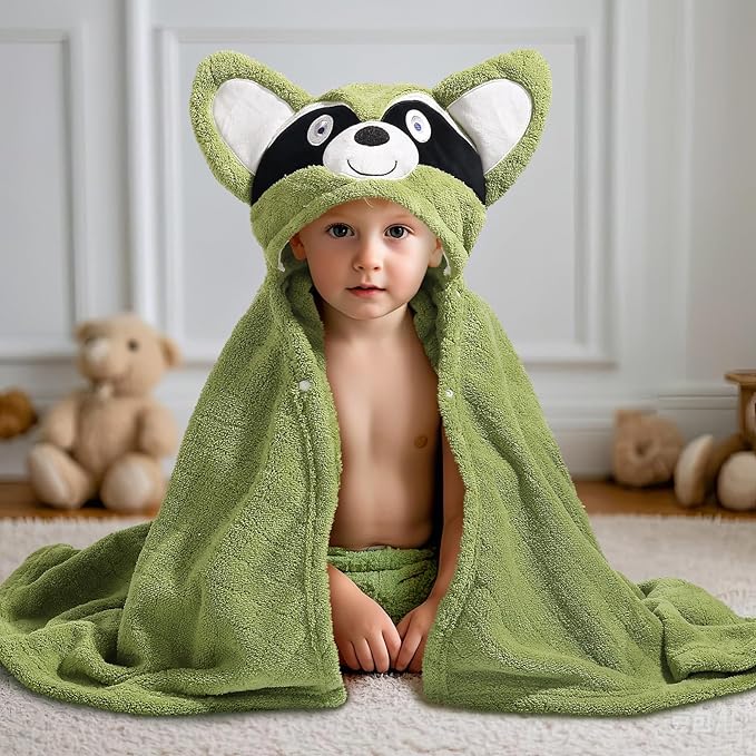 2-Pack Animal Hooded Bath Towels for Babies & Kids 0-6 Years, 50x32 Inch Ultra Soft Coral Fleece Baby Towel Set, Super Absorbent, Bath Time Essentials with Cute Animal Ears, Gift Ready