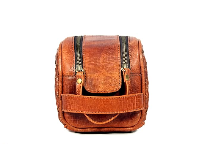 10" Premium Leather Toiletry Travel Pouch With Waterproof Lining | King-Size Handcrafted Vintage Dopp - Kit Gift for Father's Day By Aaron Leather Goods