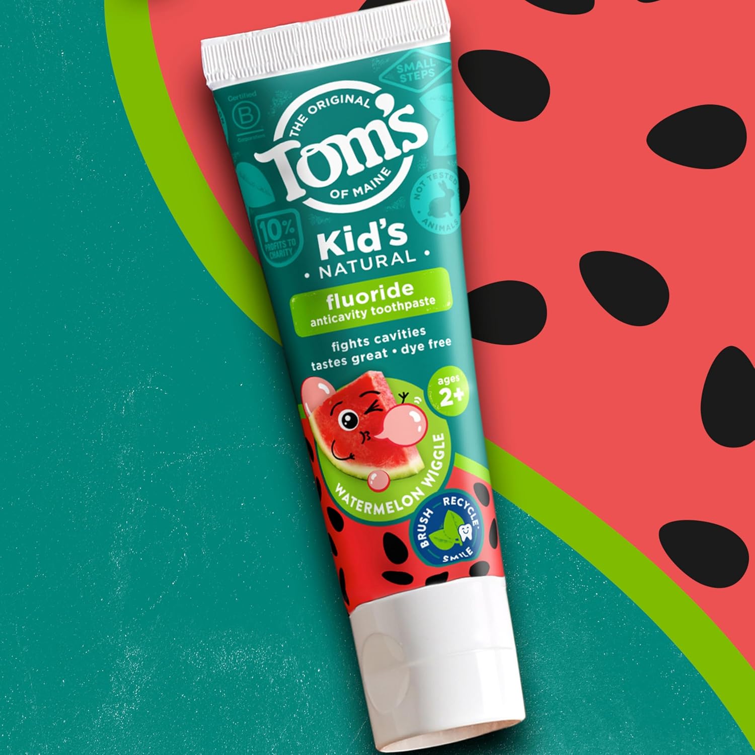 Tom’s of Maine Watermelon Wiggle Kids Toothpaste with Fluoride, Kids Natural Toothpaste, For Children Ages 2 and Up, Helps Prevent Cavities, 5.1 Oz 3 Pack