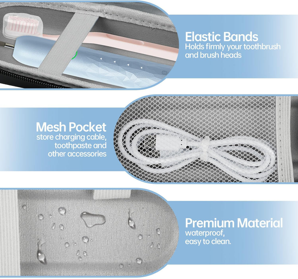 Toothbrush Travel Case for Oral B/Oral-B Pro 1000 1500 5000 7000 7500 6000 9600 for Phlips 4100 5100 Electric Toothbrush Carrying Bag,Portable Hard Protective Storage Bag with Mesh Pocket
