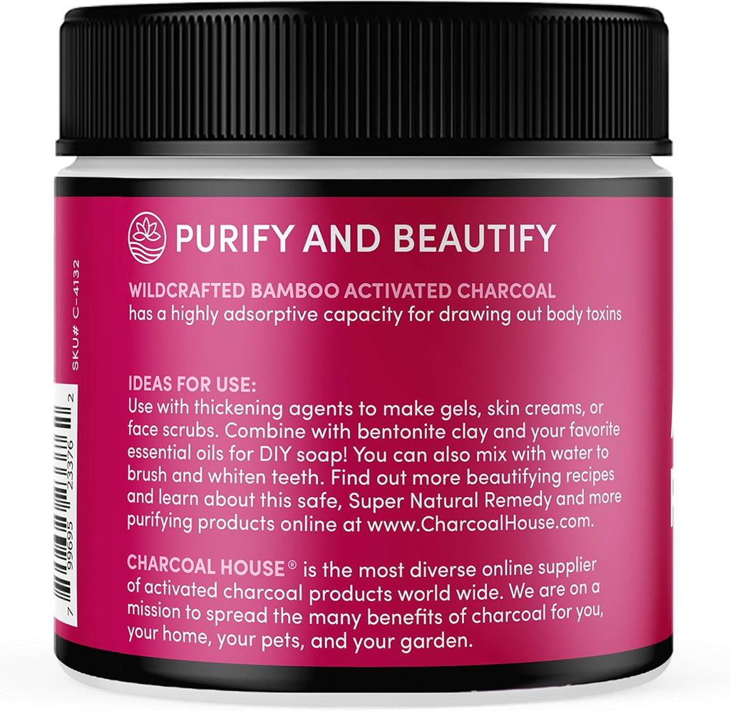 Charcoal House Activated Bamboo Charcoal Powder Food Grade - Beauty & Cosmetics - Use in Skin Care, Body Scrub, Facial Cleanser, Face Wash and More - Great for Teeth & Soap Making - 6 oz