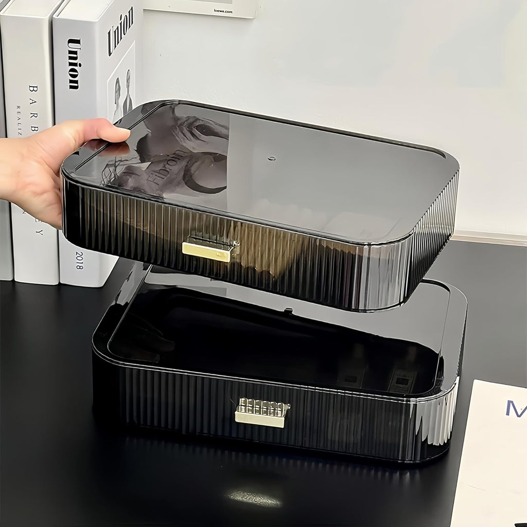 2 Pack Stackable Makeup Organizer with Drawers, Bathroom Storage for Eyeshadow Palettes, Cosmetics, and Beauty Supplies. Ideal for Vanity Counter, Cabinet, Entryway Table, Desk