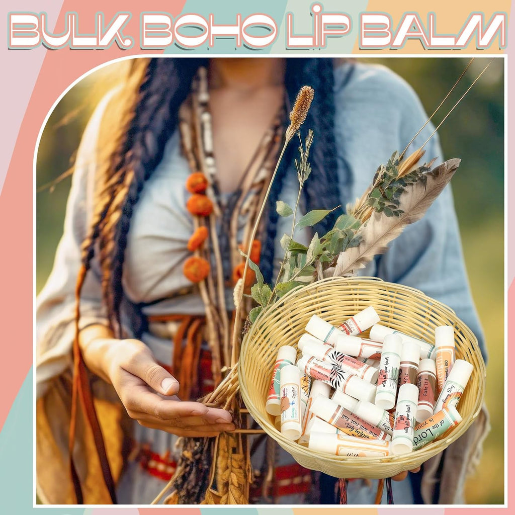 50 Pack Christian Religious Gifts Bulk Lip Balms for Women Men Religious Church Party Favors Bulk Bible Verse Lip Balm with Scripture Inspirational Gifts for Coworkers Staff Employee(Boho)