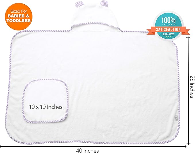 Channing & Yates Premium Boutique Baby Towels for Girls - Hooded Girl Towel & Washcloth Set - Organic Viscose Made from Bamboo Baby Towels with Hood - Baby Girl Bath Towels (Purple)