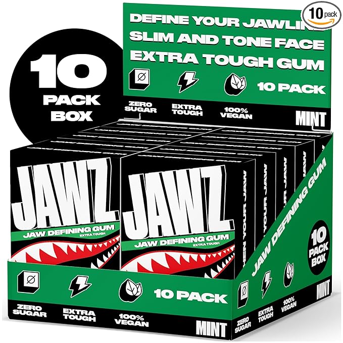 Jawline Chewing Gum (4 Month Supply) Mint - Define Your Jawline, Slim and Tone Your Face - Facial Exerciser for Men and Women - Sugar Free Hard Gum (10 Packs) (120 Pieces)