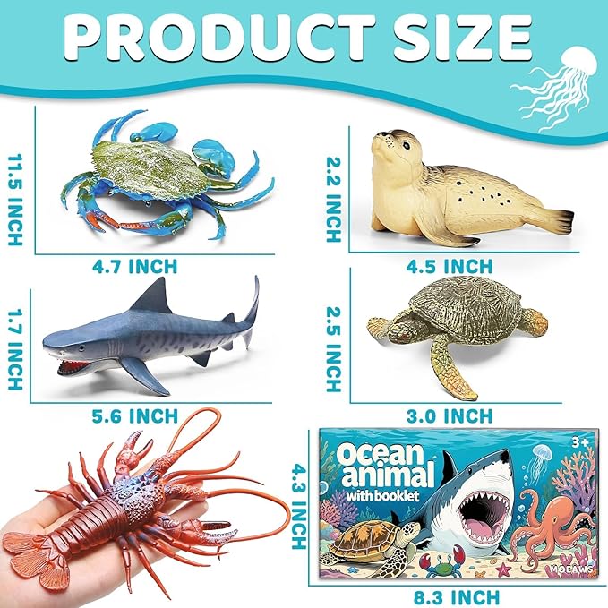 20 Pcs Ocean Animal Toy with Educational Booklet, Plastic Sea Animal with Gift Box, Mini Sea Creature Figures for Kids Age 3+, Birthday Gift, Ocean Theme Party Favor, Water Bath Toy for Toddler