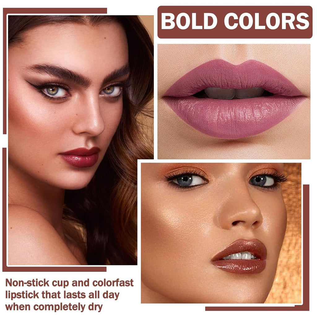 3 in 1 Lip Liner and Lipstick Combo Lip Gloss Kit for Women Moisturizing Velvet Lip Kit Long-lasting Smudge Proof Daily Professional Lip Makeup (01# Sole Memory)