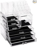 Sea Team 3-Layer Stackable Clear Makeup Organizer with Drawers, Acrylic Plastic Cosmetic Display Case, Jewelry Storage Box for Dresser, Bathroom, Vanity, Countertop (7 Drawers, 1 Lipstick Holder)