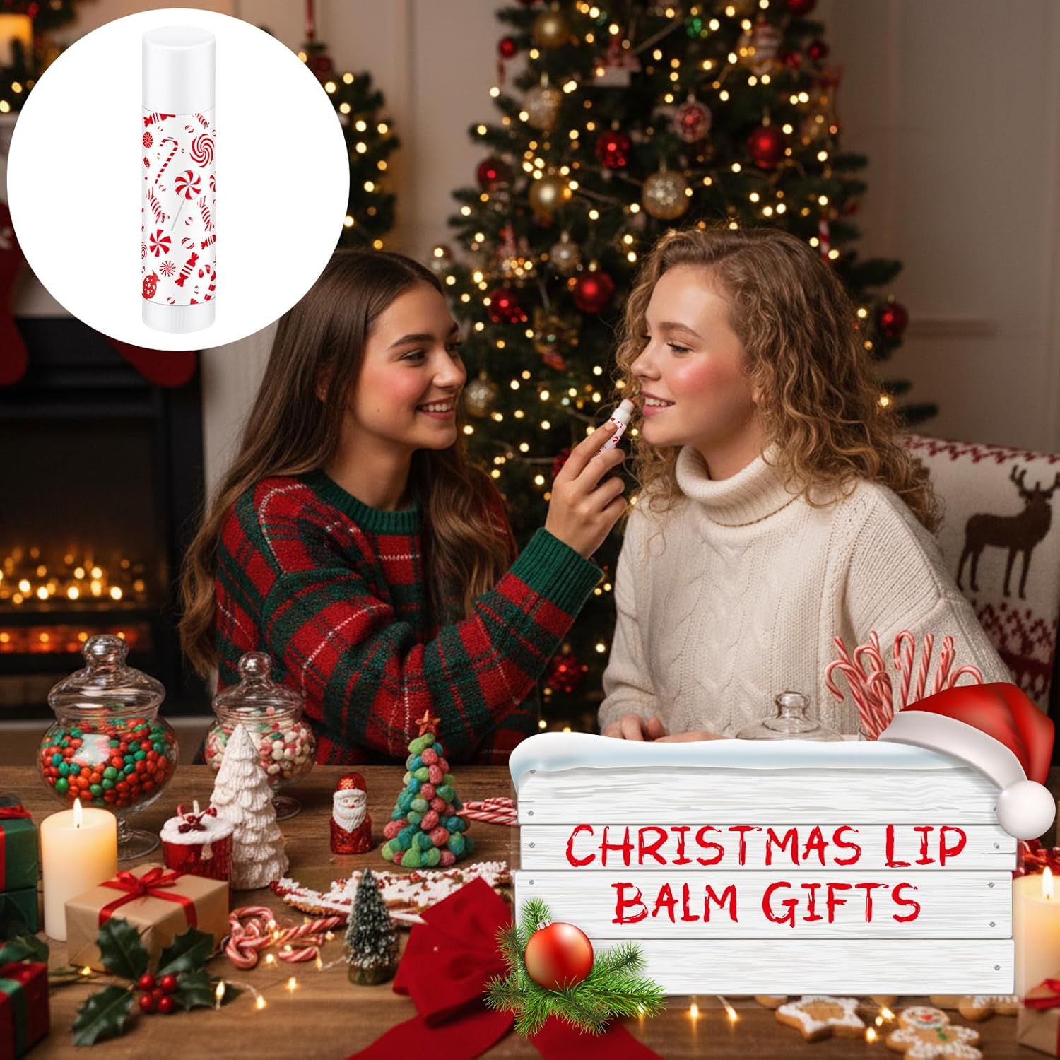 50 Pack Christmas Lip Balms Bulk Christmas Candy Peppermint Cane Scented Holiday Flavor Lip Balm Gifts Xmas Party Gifts Bulk Xmas Items Stocking Stuffers for Women Men Staff Employee (Lollipop 2)