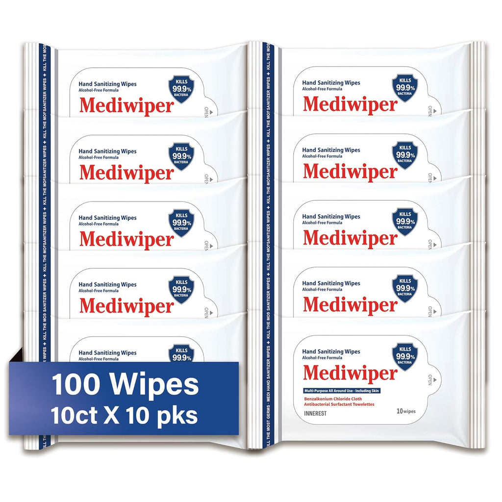 Mediwiper 10 Count Alcohol-Free Sanitizing Wipes Disinfecting Large Unscented Wet Wipes Bulk, Hand Sanitizer (10 Wipes, 100 Wipes (10 * 10))
