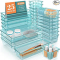 25 PCS Drawer Organizer Set, 4 Varied Size Bathroom and kitchen Drawer cabinet organizer Trays, Clear Storage Bins for Makeup, Jewelry, Utensils and Gadgets