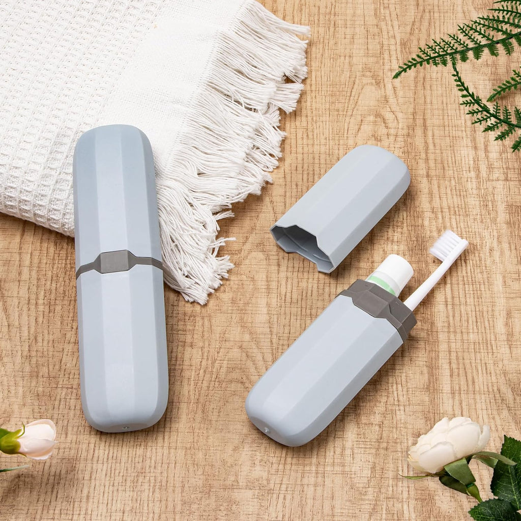 Yeeco Toothbrush Case 2 Packs, Toothbrush Travel Case, Plastic Toothbrush Holder Travel, 7.9”×2.1”×1.2” Portable Toothbrush Case for Traveling,Grey Blue