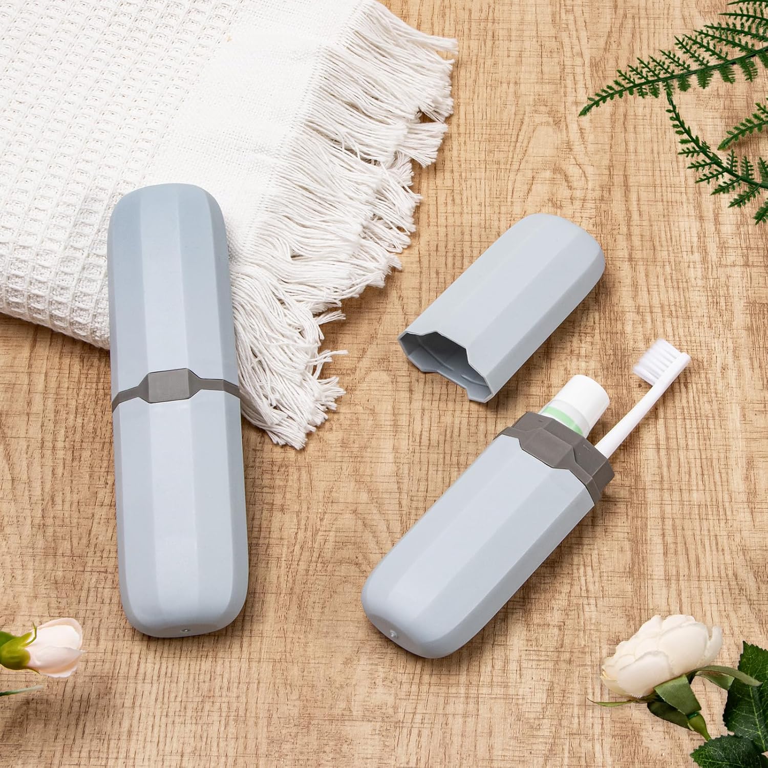 Yeeco Toothbrush Case 2 Packs, Toothbrush Travel Case, Plastic Toothbrush Holder Travel, 7.9”×2.1”×1.2” Portable Toothbrush Case for Traveling,Grey Blue