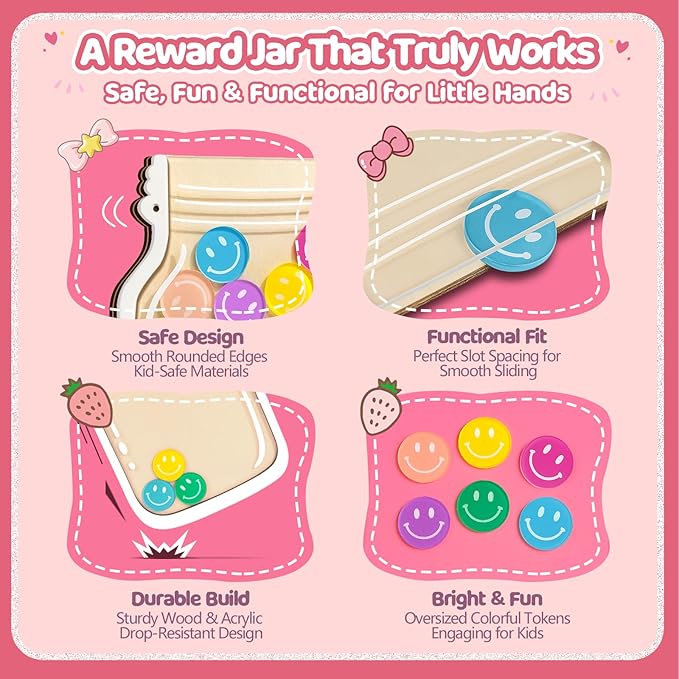 2 Pack Magnetic Reward Jars for Kids - Smiley Tokens Reward Jar for Classroom 8" Star Jar Reward System Behavior Chart for Kids at Home Potty Training