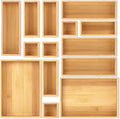 Bamboo Drawer Organizer Set, 14 PCS Multi-Use Individual Wood Storage Organizers, Junk Drawer Divider and Storage Trays Containers for Kitchen, Bathroom, Office Desk, Makeup, Jewelry, Utensils