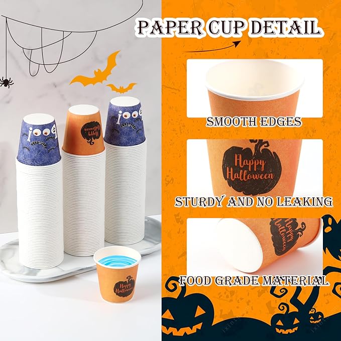Tamone 300 Pack Halloween Cups 3 oz Bathroom Cups, Small Mouthwash Cups, 3 oz Paper Cups Disposable,3oz Orange Paper Cups for Party, Picnic, BBQ, Travel, Home and Event