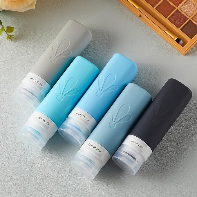 INSFIT Travel Bottles for Toiletries, TSA Approved 3oz Travel Size Containers, BPA Free Leak Proof Squeezable Silicone Tubes for Shampoo Conditioner Lotion Soap with Labels