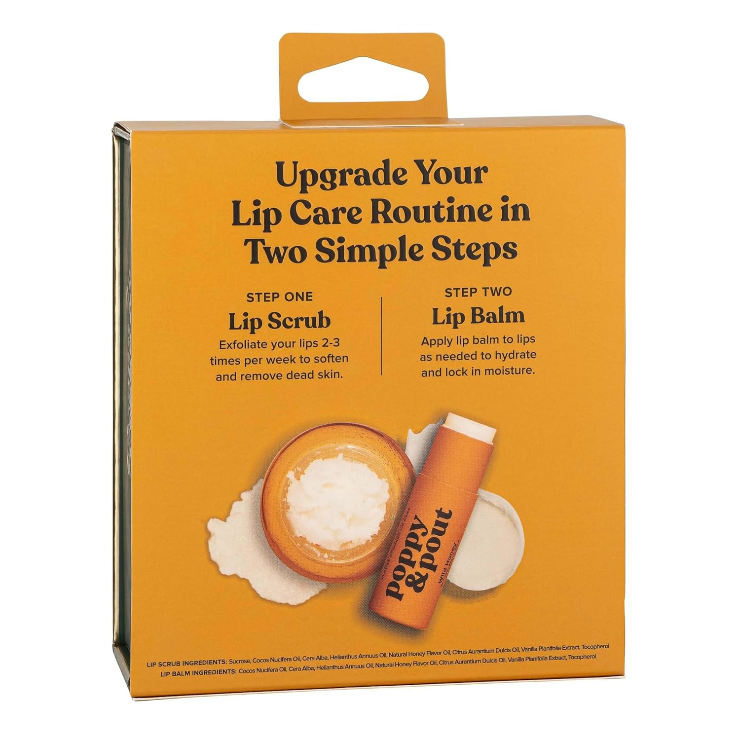 Poppy & Pout Lip Care Set | Lip Balm & Scrub | Sustainable Cardboard Tubes & Glass Jars, All Natural, Beeswax, Coconut Oil, Cruelty Free, Exfoliating & Moisturizing Lip Treatment (Wild Honey)