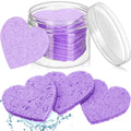 Nuenen 60 Pieces Facial Sponges with Container, Heart Shape Compressed Face Sponges Natural Cleaning Pads for Washing Face Cleaning Exfoliating Esthetician Makeup Removal(Purple)