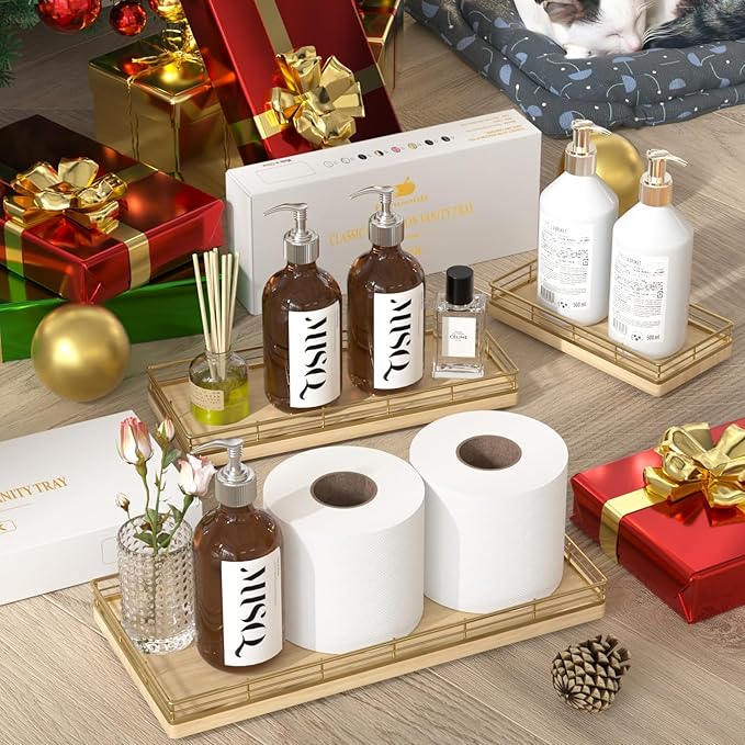 Oak Bathroom Toilet Tank Tray, 13" Wood Back of Toilet Paper Storage Tank Topper Basket, Vanity Tray for Perfume Makeup Candle Toiletry Organizer for Kitchen Coffee Table Natural Tray Decor