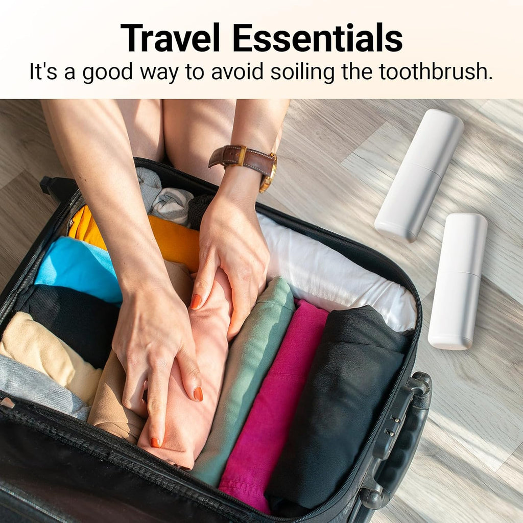 2PCS Toothbrush and Toothpaste Travel Case, Portable Tooth Brush Travel Case, Large Capacity, Small and Compact, Suitable for Journey, Gym, School, Camping, Home (White and Gray)